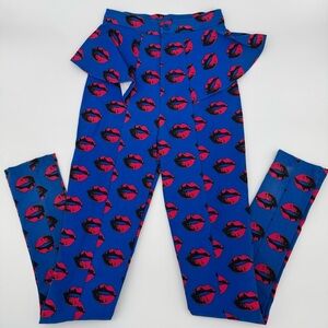 Nasty Gal Blue Lip Print Skinny Pants Y2K Made in USA XXS